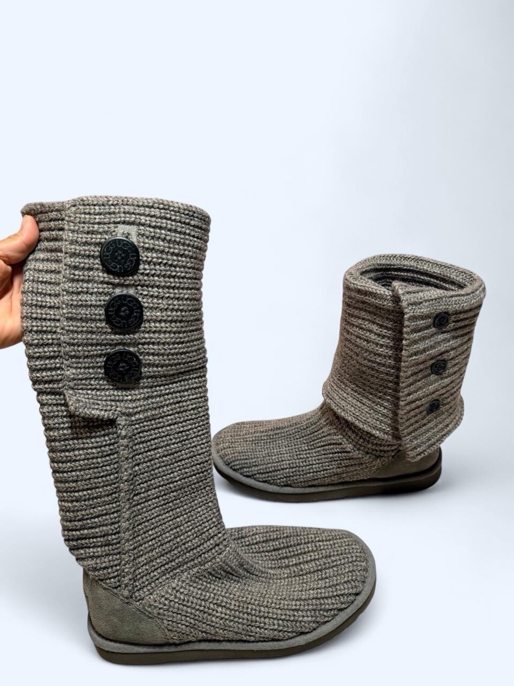 UGG Women's Knit Button Mid-Calf Boots - Taupe Gray